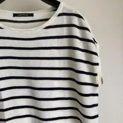Lugnoncure 白×黒 ボーダー 半袖ニット カットソー フレンチスリーブ