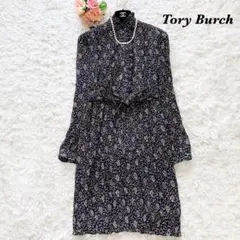 【美品】トリーバーチ ひざ丈ワンピース モックネック ラッフル 花柄 size2