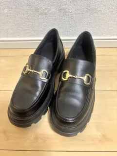 GU ブラック厚底ローファー ゴールドバックル　Lサイズ