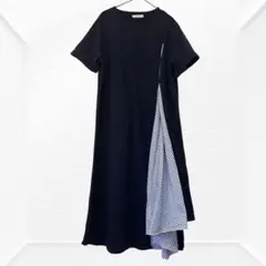 2182☆ Shell Brown ロングワンピース　半袖　タックスリット　L
