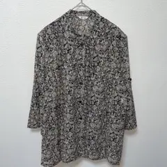 Bonamica 花柄　七分袖　ブラウン　シャツ　ロールアップベルト付き　L