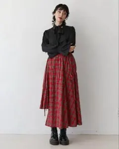 美品✨ jouetie アシメギャザーロングスカート　チェック柄　レッド　M
