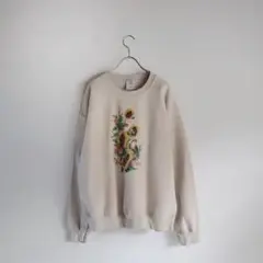 80's 90's ビンテージ古着 向日葵 鳥 プリントスウェット