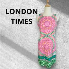 LONDONTIMES ノースリーブ花柄ワンピースコットンマルチカラービビッド