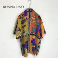 【DONNA UNO】柄シャツ　派手　総柄　個性的　半袖　【40】ポリエステル