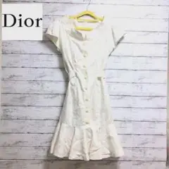 Dior ◆Miss ディオール リネン 麻 リボン ワンピース ホワイト