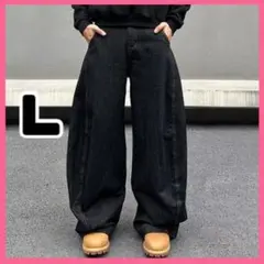 メンズ ワイドデニム ワイドパンツ ブラック 地底人 ADWENS menes