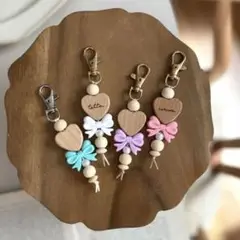 ハート×リボン　お名前キーホルダー ネームキーホルダー
