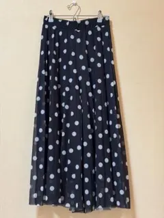 Bershka黒/白ドットプリーツロングフレアパンツ