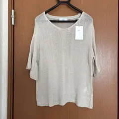 [新品]AZUL by moussy ホワイトニット 五分袖 F