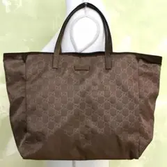 グッチGG柄 トートハンドバッグナイロンレザー 282439 茶 革 EJ358