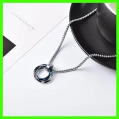 ■新品■3連リング ステンレス ネックレス メンズ レディース ブルー