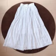フーズフーチコ⭕️美品　コットンフレアスカート　白　レース　綿　ゴム　カントリー