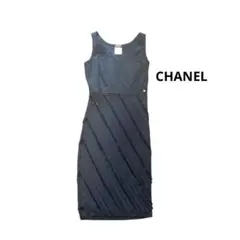 シャネル CHANEL ドレスワンピース ココマーク 黒 ノースリーブ 膝丈