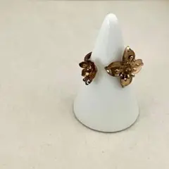 花モチーフアンティークリング ゴールド金具 ジルコニアダイヤモンド 10-11号
