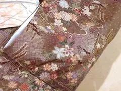 未使用 染め小紋(菊、桜、花々、古典文)丈165 裄65 正絹美品