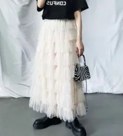 7−5【ミームセレクト】チュールフリルボリュームスカート