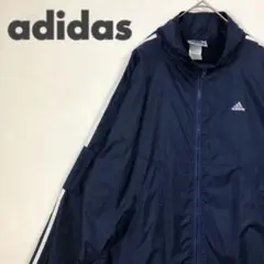 2108 90s アディダス　ジャージ　ナイロンジャケット　袖ライン　ロゴ　　紺