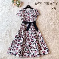 美品 M'S GRACY 2022年 フラワープリント ワンピース ピンク 38
