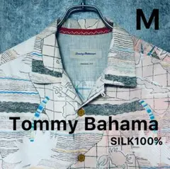 ✅Tommy Bahamaシルク100%アロハシャツMピンク系オリジナルフィット