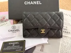 CHANEL ブラック キルティング 三つ折り財布