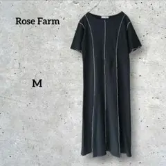ローズファーム 半袖 ロングワンピース M 薄手 メロウ 黒 楊柳