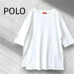 【美品】POLO ロゴ刺繍 白Tシャツ 七分袖 Mサイズ 男女兼用