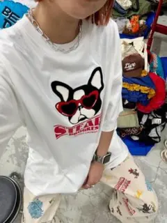 ロデオクラウンズ 愛犬 ANIMALＴシャツ ホワイト ユニセックス モコモコ