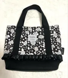 ハンドメイド　トートバッグ　花柄 ブラック