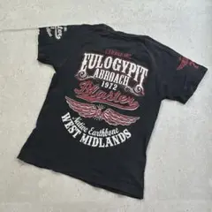 THRUXTON スラクストン Tシャツ〔M〕バッグプリント 赤ステッチ 紺色