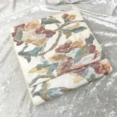 名古屋帯 花唐草 クリーム 正絹 紬 つむぎ