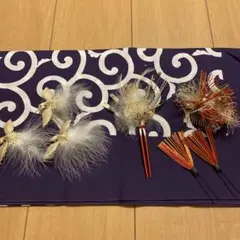 金色の鳥と白い羽根の髪飾り5個セット