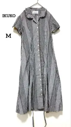 【イクコ】IKUKO チェック柄ロングシャツワンピース 半袖 M