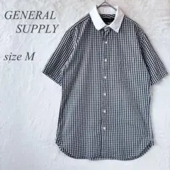 GENERAL SUPPLY 半袖シャツ M ギンガムチェック 白黒 820