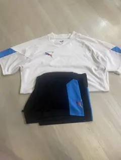 Puma サッカーウェアセット ホワイト/ブルー　セットアップ　XL