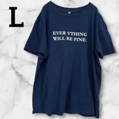 一点モノ✨Tシャツ　クルーネック　ネイビー　綿100% メッセージプリント 半袖