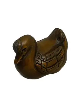 木彫 黄楊 玉石作 アヒル 根付 提げ物 古美術品 骨董品