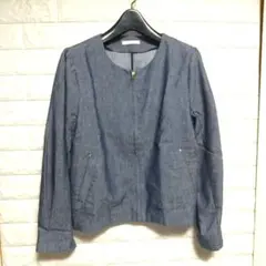デニム ノーカラージャケット 薄手 Mサイズ 9R デニム系 美品