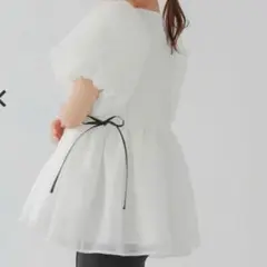Fitmore フイットモア クリンクルシアーオーガンジーペプラムトップス
