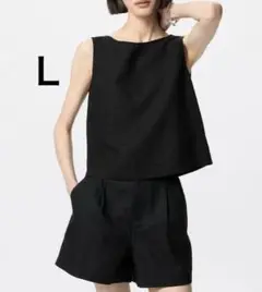 新品　Ｌ　リネンブレンドブラウス　ノースリーブ　ユニクロUNIQLOブラック黒