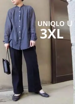 【UNIQLO U 】長袖 シアー シャツ バンドカラー ネイビー 3XL