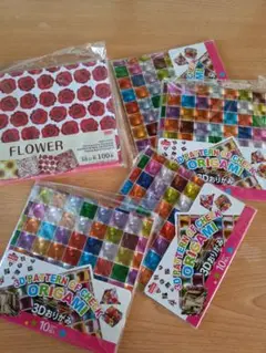 未開封3D折り紙×4&使い残り花柄フラワー折り紙×1全5点セット廃盤品