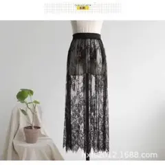 セクシー　大人　カジュアル　透け感　刺繍　スカート　総レース　花柄　ロング丈