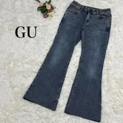 【GU】フレアデニムパンツ　ブーツカット　青ブルー　M 356423 ジーンズ