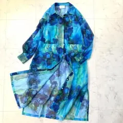 2021SS 美品 MidiUmi メッシュプリントシャツワンピース ブルー