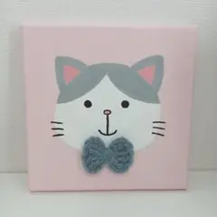 猫のイラスト ハンドメイド リボン付き キャンバス