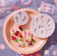 #0295シリコンモールド　ローズ　バラ　2点セット　デコパーツ　レンジ