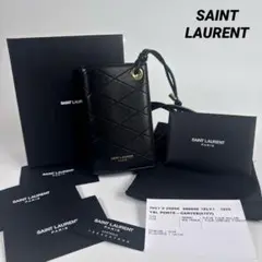 未使用 展示品 サンローラン カードホルダー ネックストラップ 黒 ゴールド金具