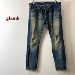 glamb デニムパンツ ダメージ ジーンズ ジーパン 3 ストレート 落ち感