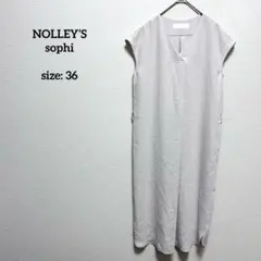 美品 ノーリーズソフィ ロングワンピース 36 フレンチスリーブ 無地 Vネック